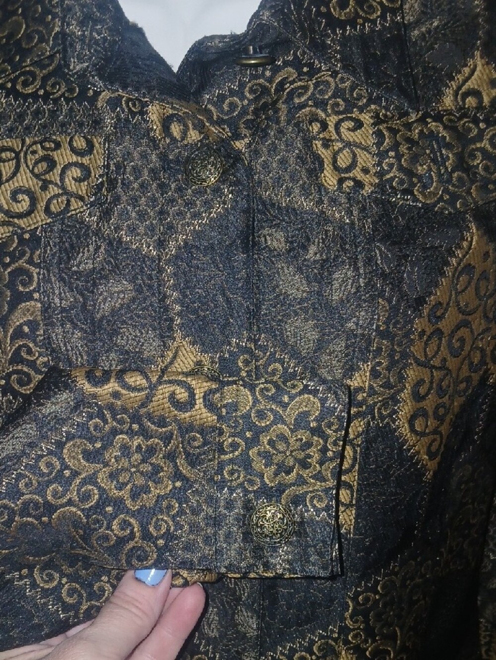 Ruby Rd. Black and Gold Patterned Jean Jacket - Picture 3 of 9
